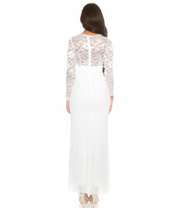 Koucla white lace-orned long party dress