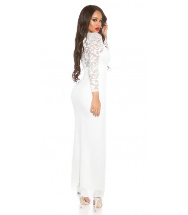 Koucla white lace-orned long party dress