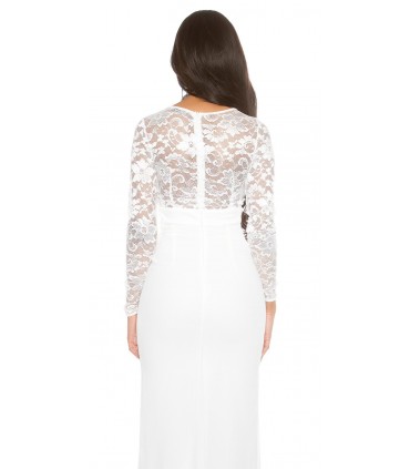 Koucla white lace-orned long party dress