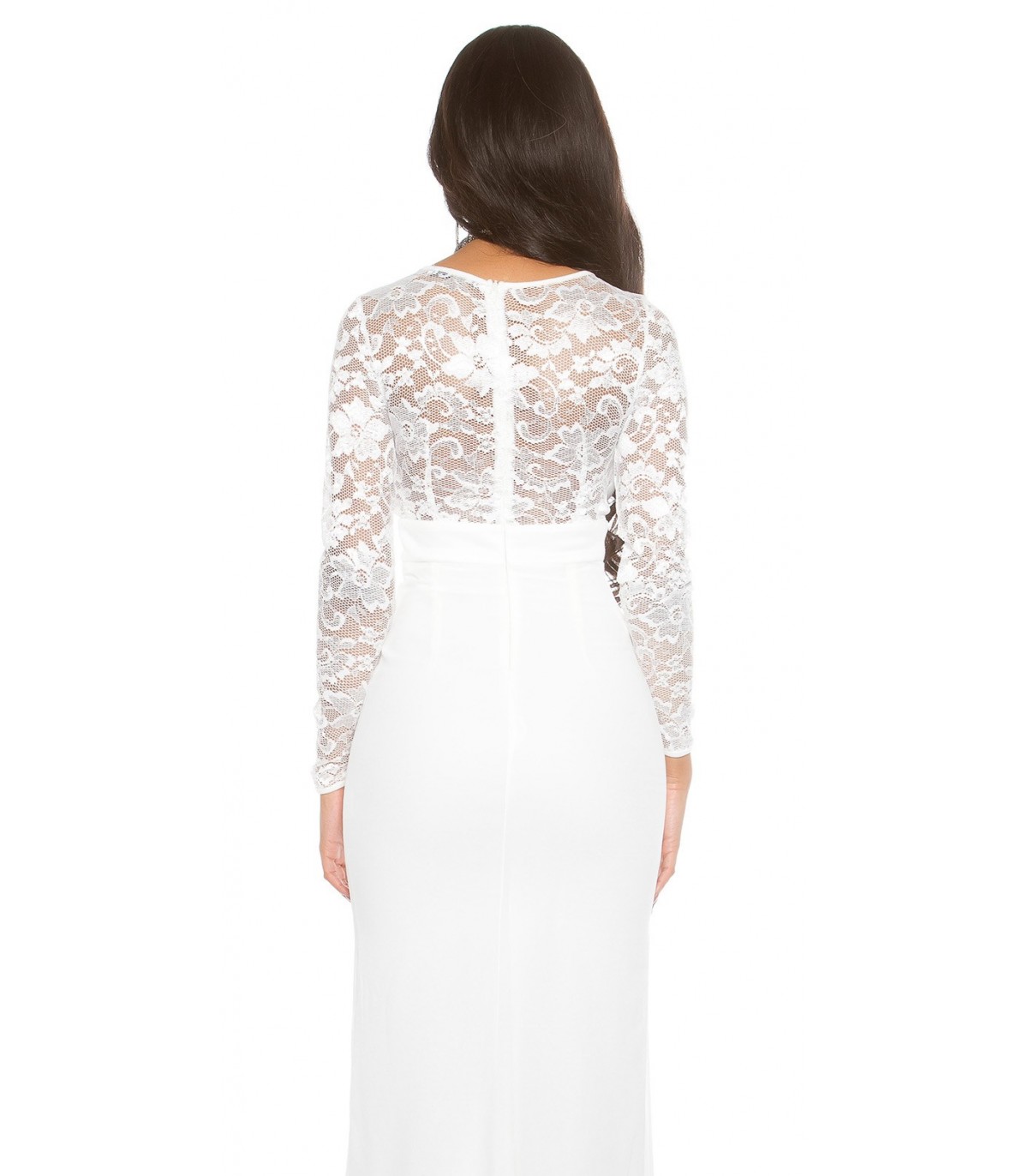 Koucla white lace-orned long party dress