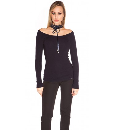 Koucla tummansininen off-shoulder pitsichoker neule