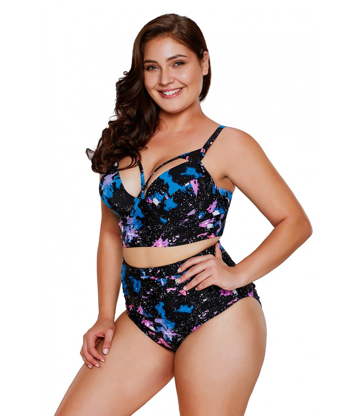 Printtikuvioiset korkeavyötäröiset remmibikinit (plus size)