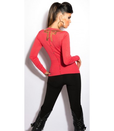 Koucla koralli kultapaljettikoristeinen v-neule