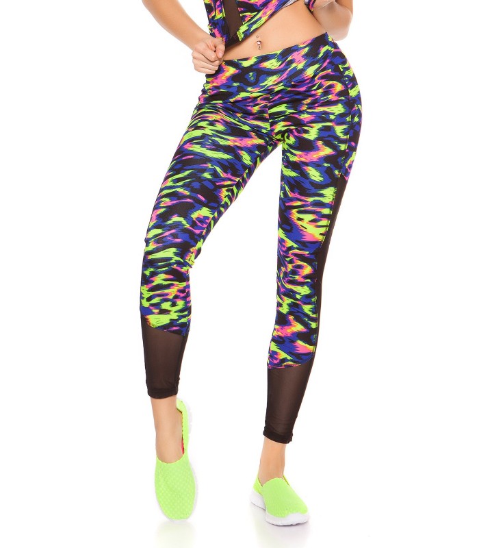 Blue Leoprint mesh workout tights + top