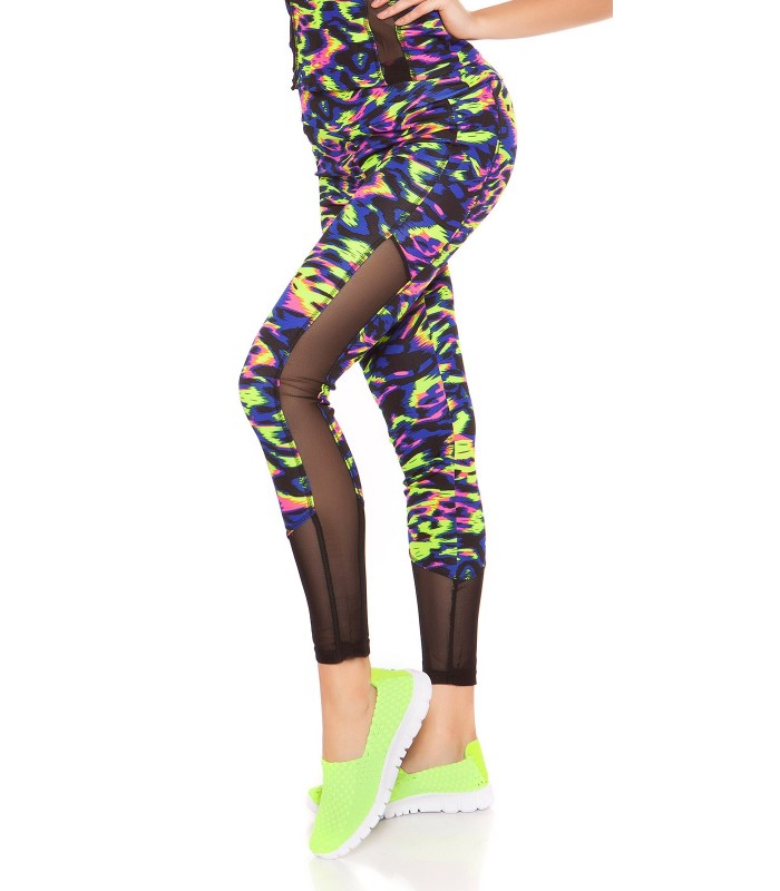 Blue Leoprint mesh workout tights + top