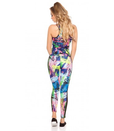 Colorful blue mesh workout tights + top