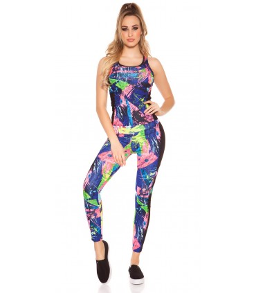 Colorful blue mesh workout tights + top