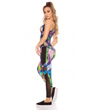 Colorful blue mesh workout tights + top