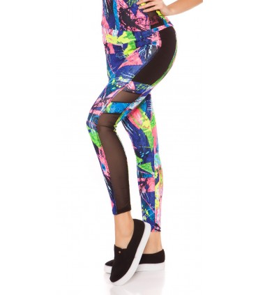 Colorful blue mesh workout tights + top