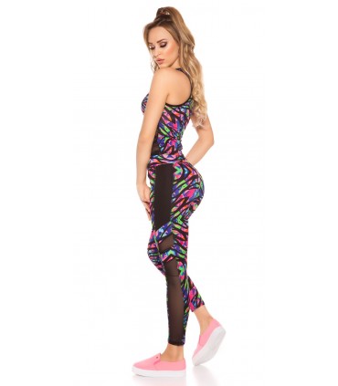 Colorful pink mesh workout tights + top