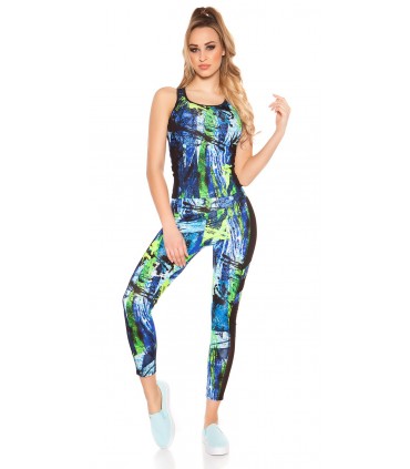 Colorful turquoise mesh workout tights + top