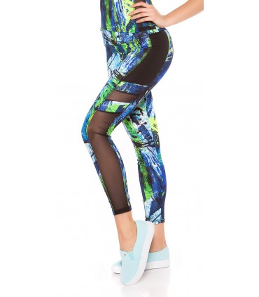 Colorful turquoise mesh workout tights + top