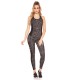 Black print patterned mesh workout tights + top