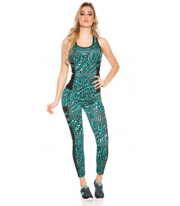 Mint print patterned mesh workout tights + top