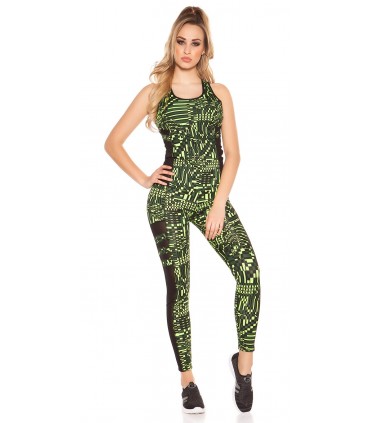 Yellow print-patterned mesh workout tights + top