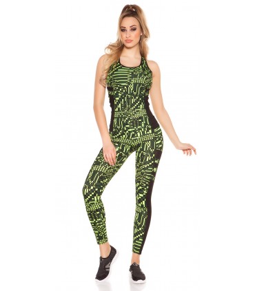 Keltaiset printtikuvioiset mesh treenitrikoot + toppi