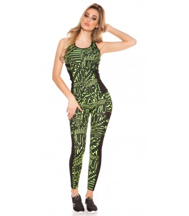 Keltaiset printtikuvioiset mesh treenitrikoot + toppi