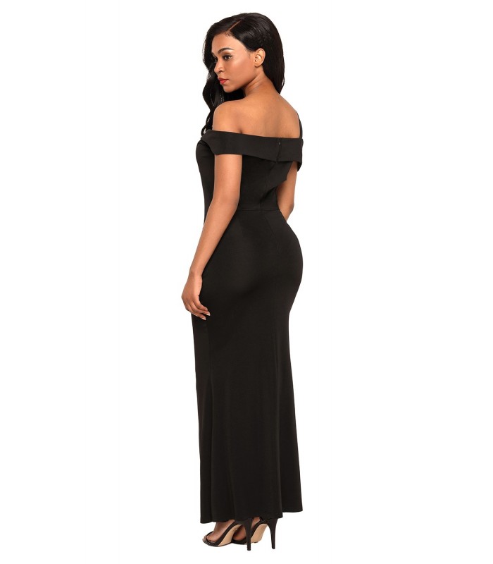 Musta yksiolkaiminen off-shoulder maksimekko