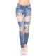 Blue mesh-embedded floral jeans
