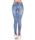 Blue mesh-embedded floral jeans