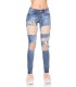 Blue mesh-embedded floral jeans