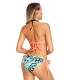 Coral print wrap-look bikini