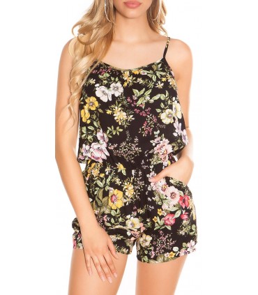 Musta kukkakuvioinen playsuit