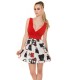 Red print patterned v-skater mini dress