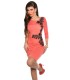 Koucla salmon red decorative embroidered mesh dress