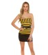 Yellow and black striped tube top with belt