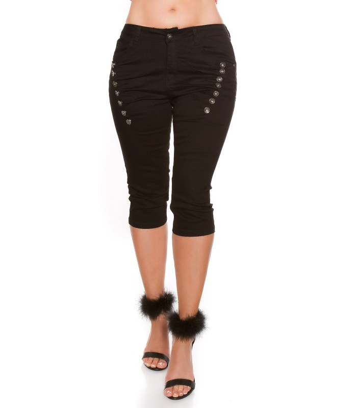 Curvy Girls Size Black Button-Ed Caprit