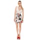 White print patterned v-skater mini dress