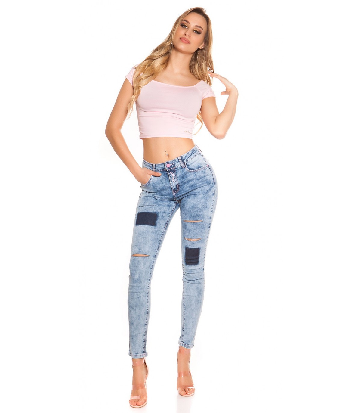 Koucla blue jeans with slits and spots