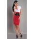 Red high-waisted pencil skirt with belt buckle