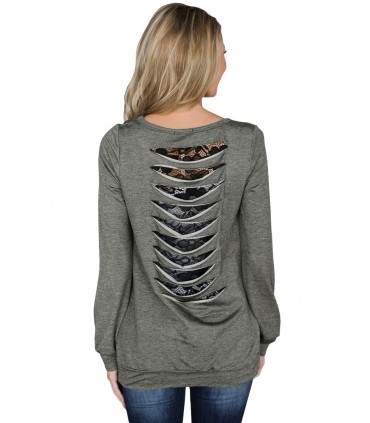 Dark grey lace-orned sweatshirt with slits