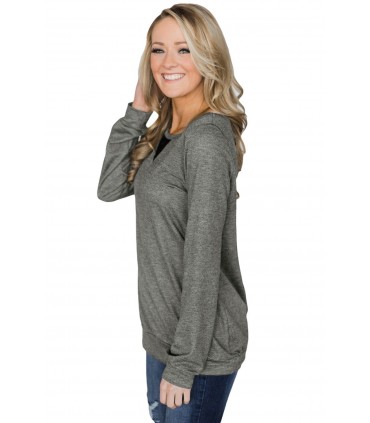 Dark grey lace-orned sweatshirt with slits