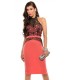 Koucla coral decorative embroidered mid dress