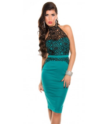 Koucla sapphire decorative embroidered mid dress