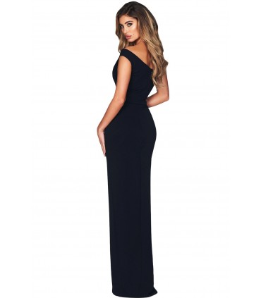 Tummansininen yksiolkaiminen maksimekko halkiolla