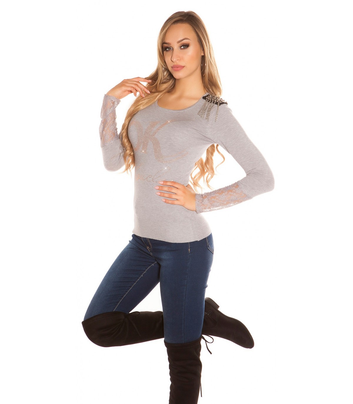 Koucla grey rivet chain knit