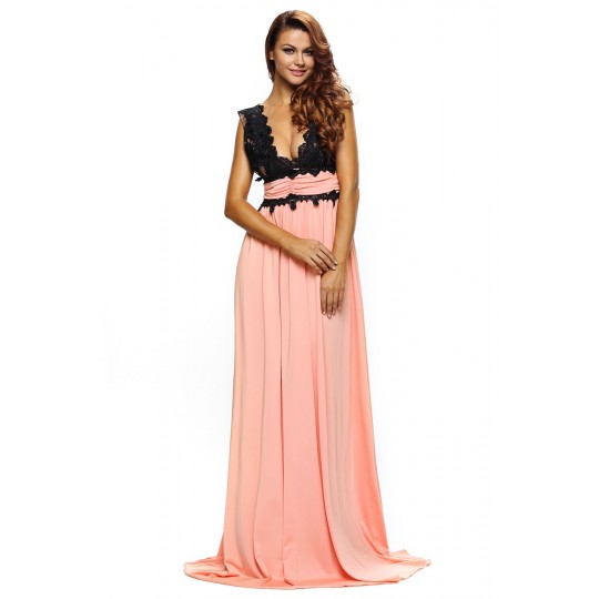 Lace-ed long v-party dress