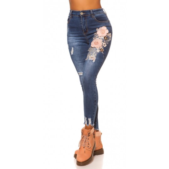 Blå blommiga jeans med hög...