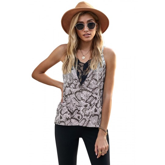 Snake pattern lace-orned top