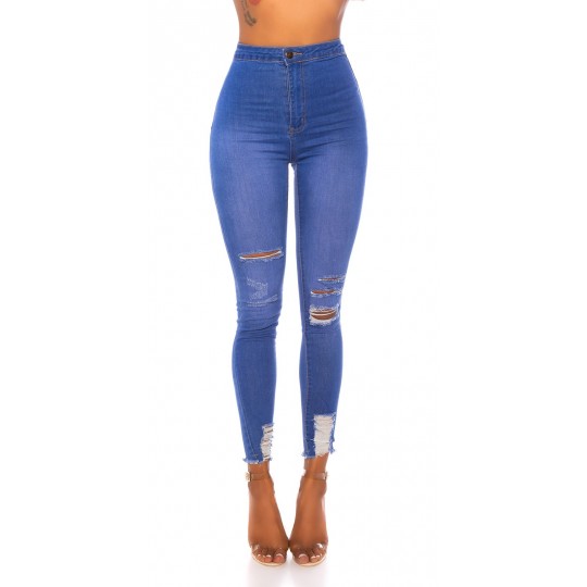 Blue high-waisted worn...