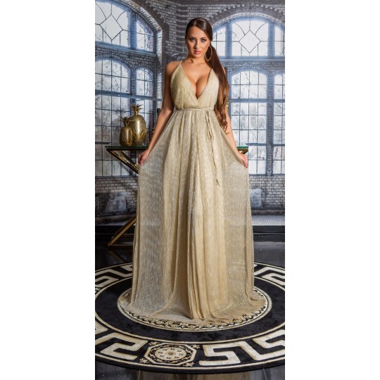 Koucla gold long v-party dress