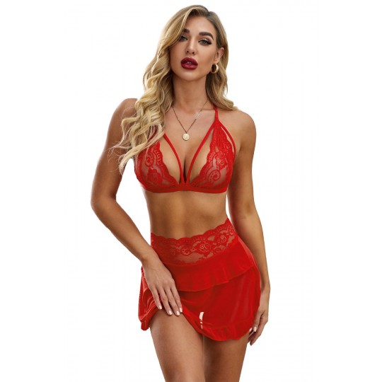 Red lace lingerie set with...