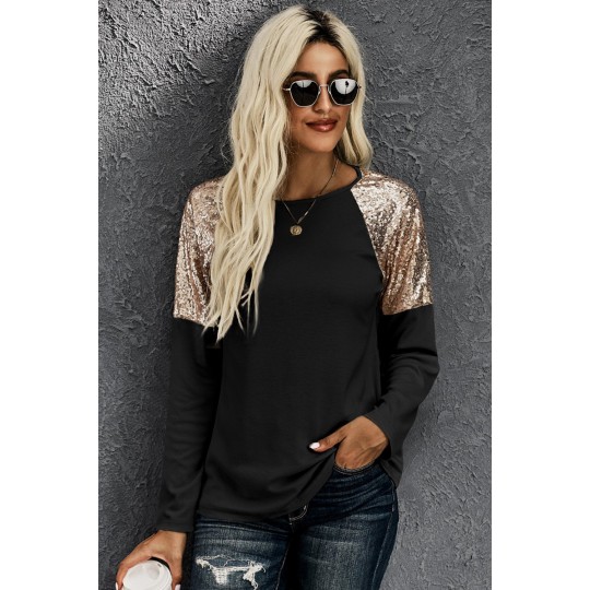 Black sequin-embedded shirt