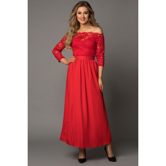 Red long party dress with...