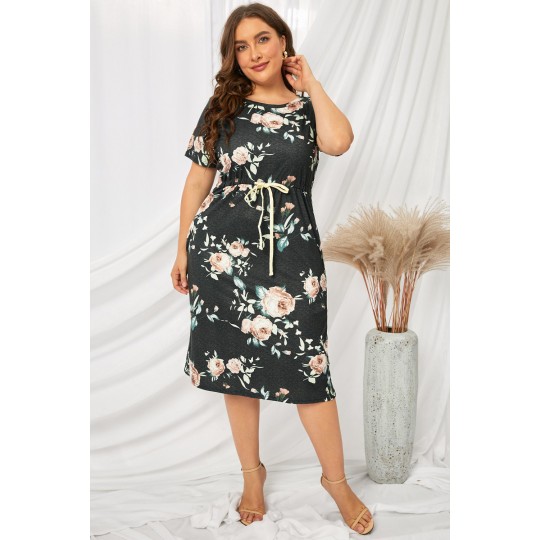 Tummanharmaa ruusukuvioinen...