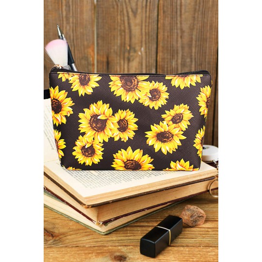 Sunflower patterned makeup bag